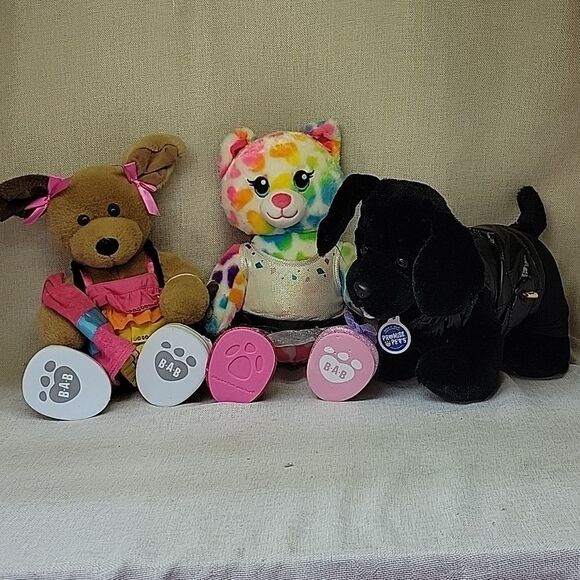3 Build a Bear Plush, Promise Pets black puppy, Kitty, Brown Puppy - Picture 1 of 14